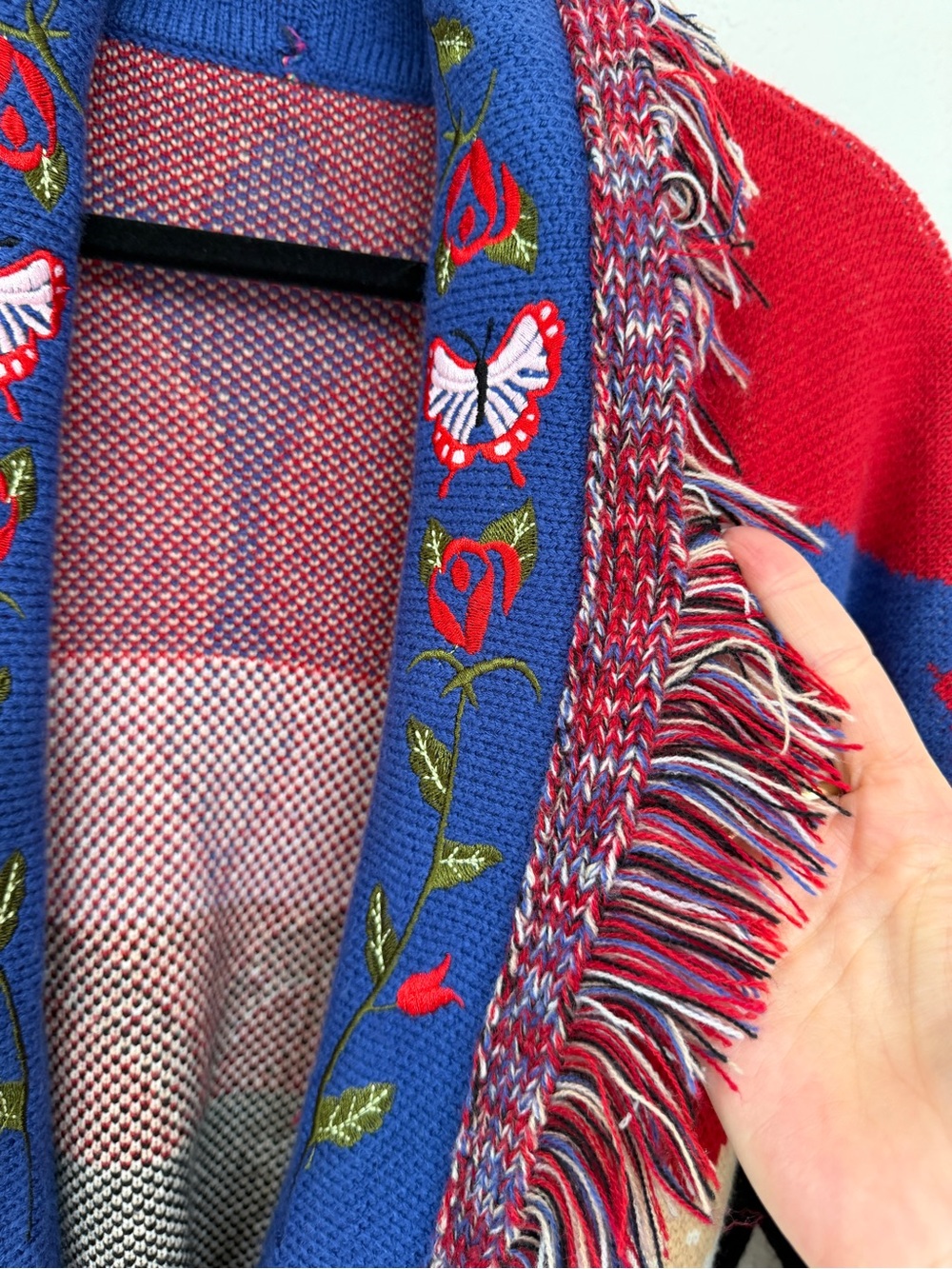 FRINGED cow print colorful oversized fringed belted cardigan sweater / S - Picture 5 of 12
